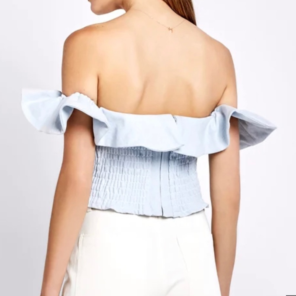 APIECE APART FLORIAN DENIM RUFFLE OFF-SHOULDER SMOCK TOP 2 - Picture 4 of 11